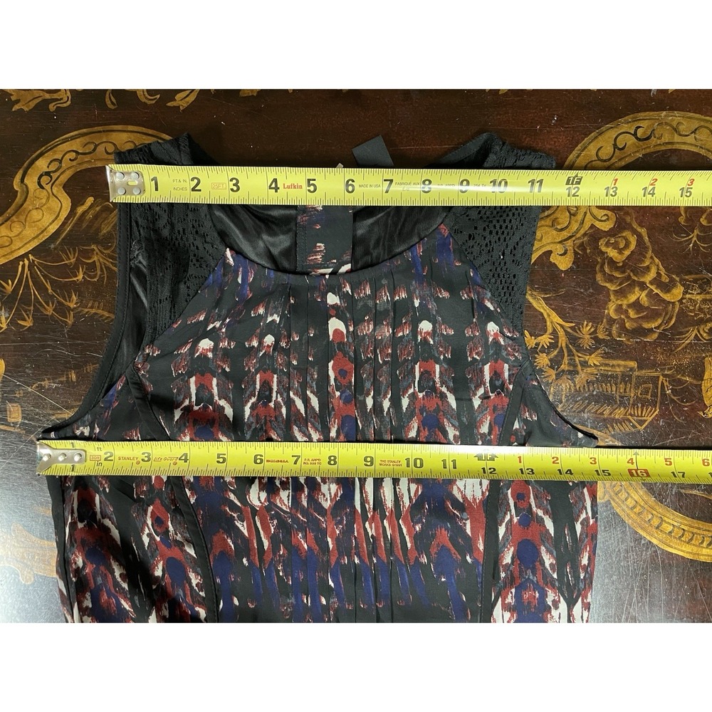 H & M Red Blue Black Lace Ikat Sleeveless Maxi Dress Pleats Slits Boho Artsy 2 - Picture 8 of 11